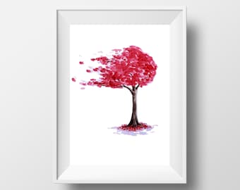 Pink cherry blossom, Watercolor painting art print