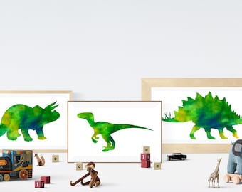 Arte de la pared del dinosaurio, conjunto de 3, decoración de la habitación de los niños, arte de la habitación de los niños