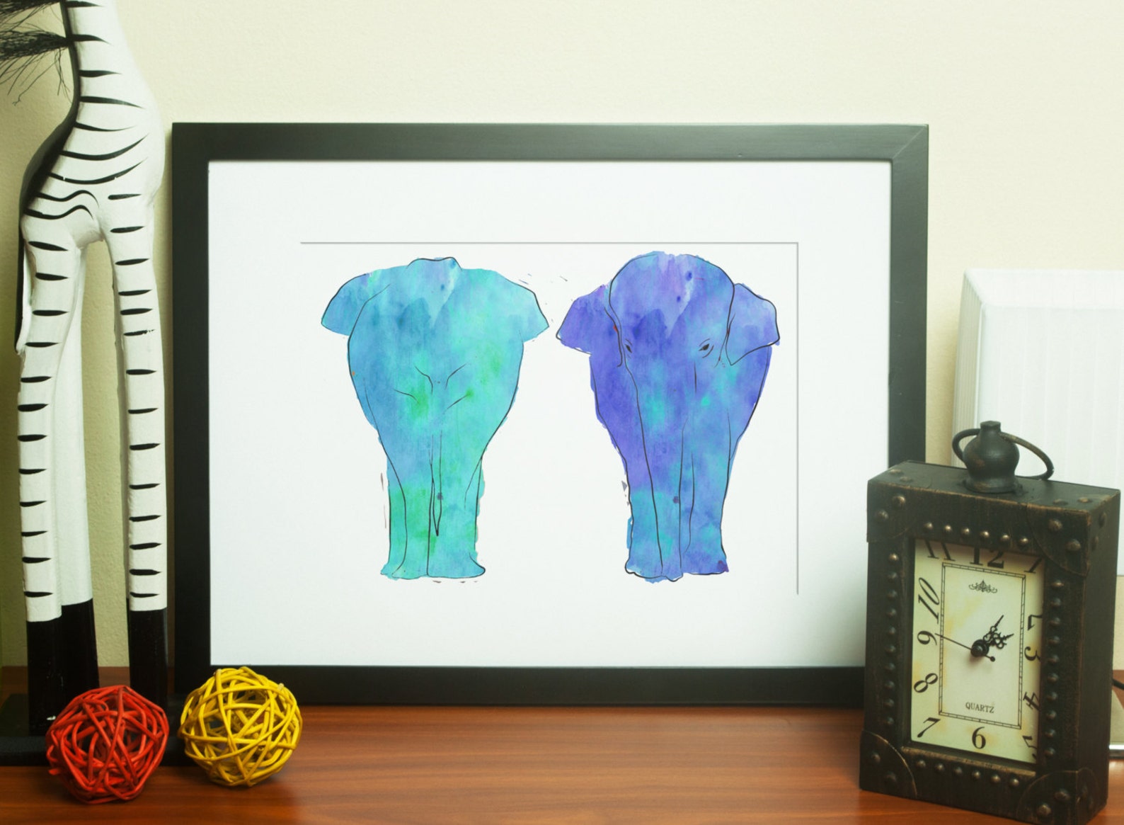 Elephant Print Watercolor Elephant Blue Elephant Wall Art Etsy