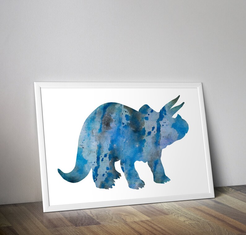 Cartel de triceratops, dinosaurio azul de impresión, arte para habitación de niños imagen 2