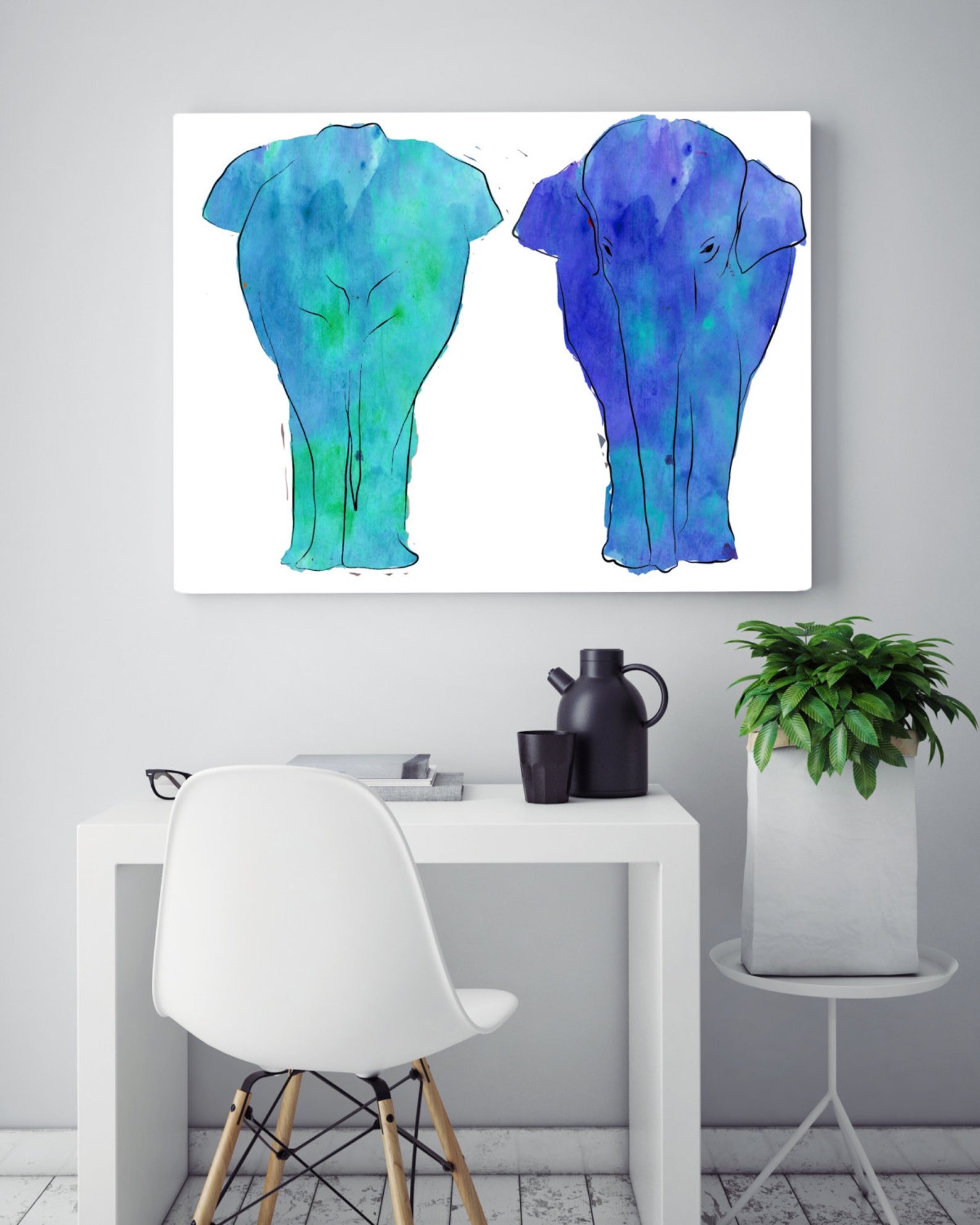 Elephant Print Watercolor Elephant Blue Elephant Wall Art Etsy
