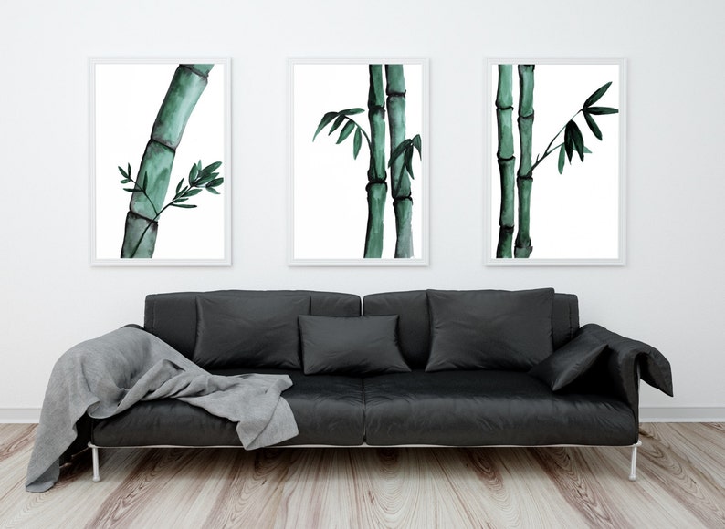 Bamboo Wall Art Bamboo Print Set Watercolor Bamboo Painting Etsy