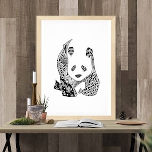 zentangle Panda print, zentangle art, pen and ink, zentangle animal
