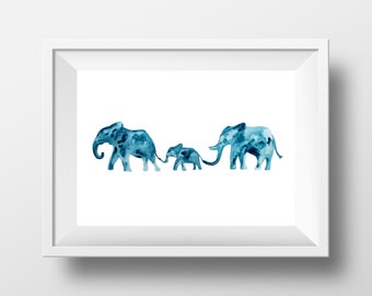 familia de elefantes, pintura de elefantes, impresión de elefantes para la guardería