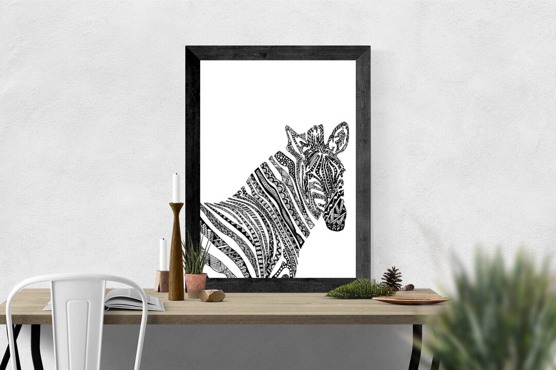 Zebra Art Print Zentangle Art Pen and Ink Zentangle Zebra Etsy