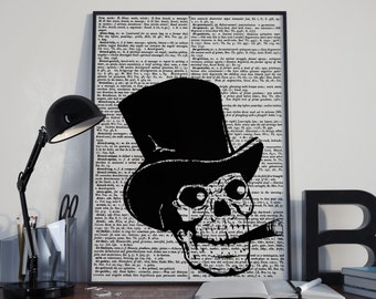 skull dictionary print, dictionary art print, Vintage dictionary wall art