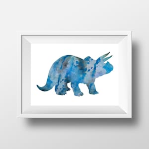Cartel de triceratops, dinosaurio azul de impresión, arte para habitación de niños imagen 1