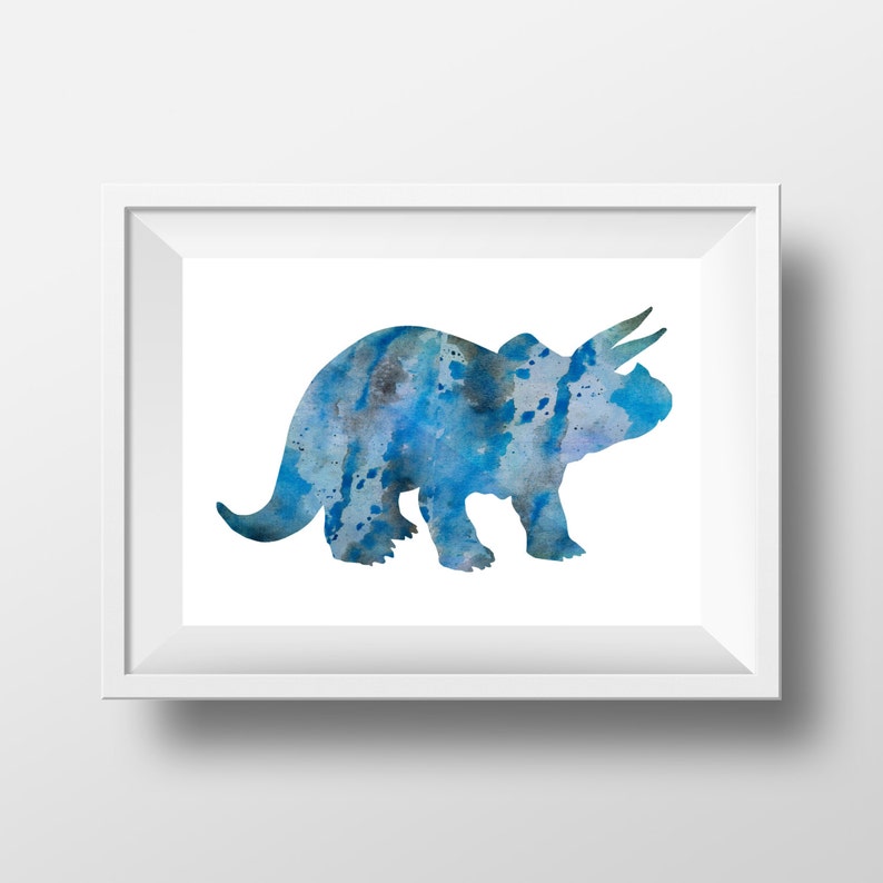 Cartel de triceratops, dinosaurio azul de impresión, arte para habitación de niños imagen 1