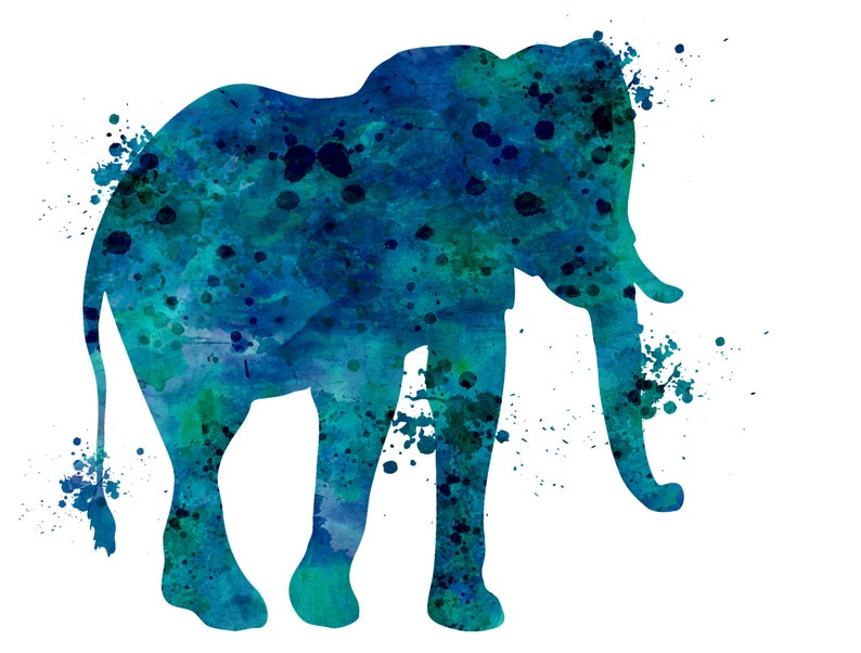 Elephant Wall Art Watercolor Elephant Print Blue Elephant Etsy