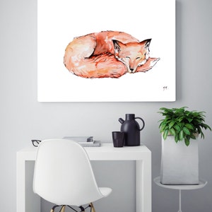 Watercolor fox, fox print, fox wall art, animal wall art, nursery art, sleeping fox