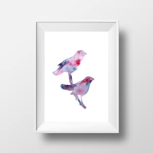 Two birds on a branch, birds painting, watercolor birds, Birds silhouette