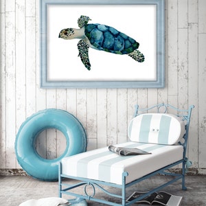 Sea turtle art, nautical wall art, turtle painting