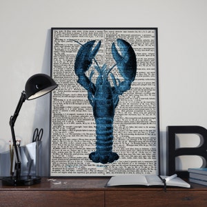 Blue lobster, Lobster print, vintage dictionary art, Dictionary print, Nautical prints