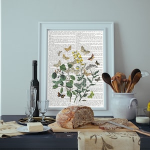 Vintage flower prints, Antique botanical prints, Dictionary print, Dictionary art