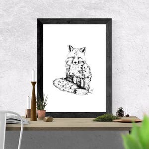 Fox art print, Fox Drawing, animal wall art, nursery art