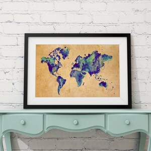 World map art, Vintage world map, World map panting, Travel art