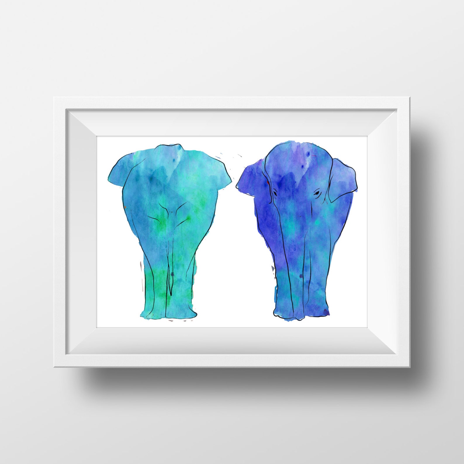 Elephant Print Watercolor Elephant Blue Elephant Wall Art Etsy