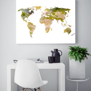 Print de kaart van de wereld, aardetinten wereldkaart, print, aquarel routekaart