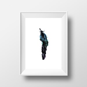 Feather, original fine art print, watercolor painting ,multicolor feather, feather art print, home wall decor