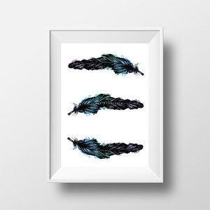 Plumas, plumas multicoloras, arte de la pluma grabado, casa decoración de la pared