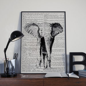 Elephant Art Print / Dictionary art print / elephant drawing