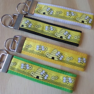 Save the honey bees....ribbon and poly strap, key fob, chain. Wrist. Bees, honey, conservation, nature image 1