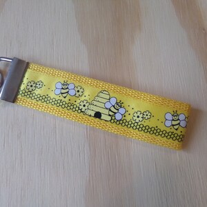 Save the honey bees....ribbon and poly strap, key fob, chain. Wrist. Bees, honey, conservation, nature image 3