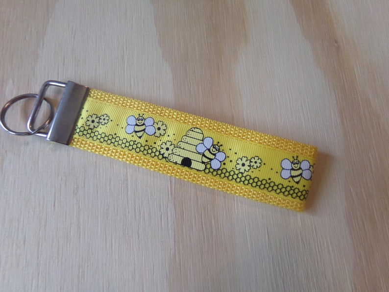 Save the honey bees....ribbon and poly strap, key fob, chain. Wrist. Bees, honey, conservation, nature image 3