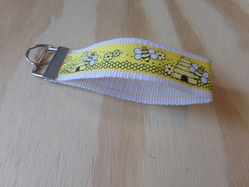 Save the honey bees....ribbon and poly strap, key fob, chain. Wrist. Bees, honey, conservation, nature image 6