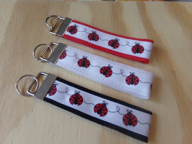 Cute ladybugs....ribbon and poly strap, key fob, chain. image 1