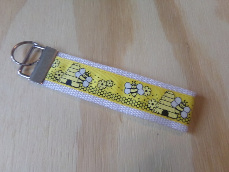 Save the honey bees....ribbon and poly strap, key fob, chain. Wrist. Bees, honey, conservation, nature image 5