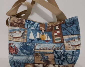 Nautical, cotton, fabric purse / tote with nylon straps. Fully lined!  Roomy!