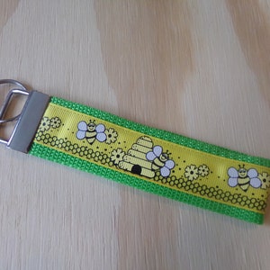 Save the honey bees....ribbon and poly strap, key fob, chain. Wrist. Bees, honey, conservation, nature image 2