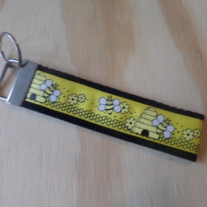 Save the honey bees....ribbon and poly strap, key fob, chain. Wrist. Bees, honey, conservation, nature image 4