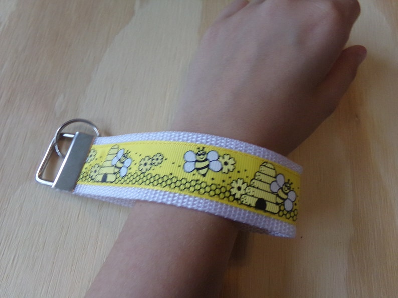 Save the honey bees....ribbon and poly strap, key fob, chain. Wrist. Bees, honey, conservation, nature image 7