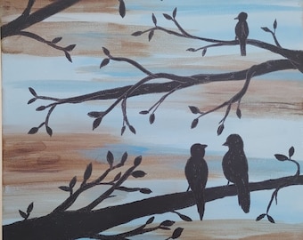 Bird Silhouette -- 16" x 20" Original Art: Acrylic Painting on Canvas