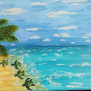 Turtles on the Beach -- 8&quot; X 10&quot; Original Acrylic Painting on Canvas