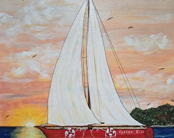 Sailing into the Sunset -- 16" X 20" Original Art: Acrylic Painting on Canvas
