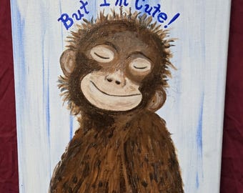 Original Acrylic Chimp Painting – 8x10 Canvas Art