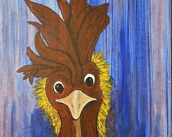 Say What?  -- The Rooster -- 8"X 16""  Original Painting, Acrylic on Canvas