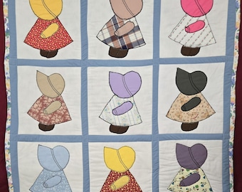 Sunbonnet Sue Applique Quilt, handmade baby blanket or wheelchair quilt