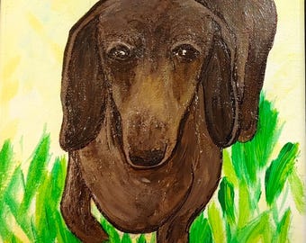 Love my Dachshund! -- 8" X 10" Original Acrylic Painting on Canvas