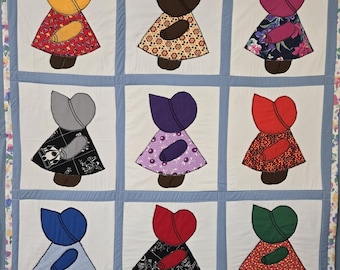 Sunbonnet Sue Handmade Applique Quilt, baby blanket or wheelchair quilt