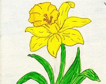 Daffodil, Jonquil, and butterfly:  5" X 7" Original Acrylic Painting on Canvas