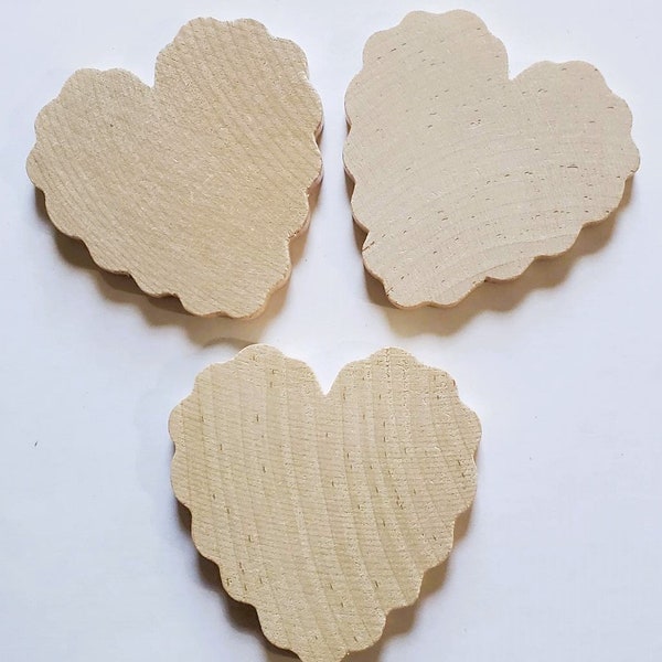 6 Ruffled wooden hearts, bird toys, crafting