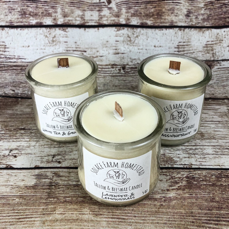 Tallow Beeswax Candle 5 Oz Wooden Wick Candle With Etsy