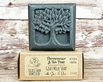 Activated Charcoal Goat Milk Soap: Vegetarian Friendly, Peppermint + Tea Tree or Unscented