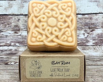 Bay Rum Goat Milk Soap: Lard + Coconut Oil Soap, Celtic Knot