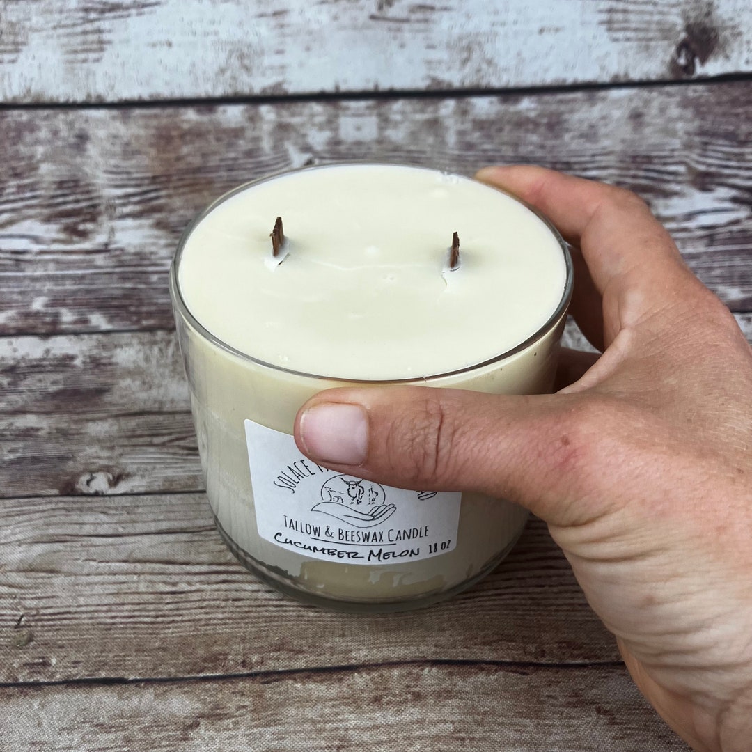 Tallow Beeswax Candle 18 Oz, Wooden Wick Candle With Handrendered Grassfed Beef Tallow in