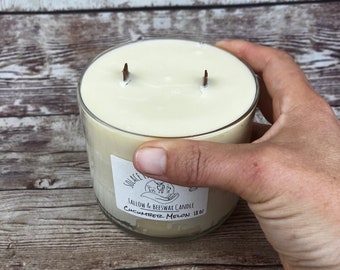 Tallow + Beeswax Candle (18 oz): Wooden Wick in Upcycled Glass